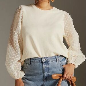 Maeve Anthropologie Textured Sleeve Top Cream Small